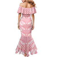 Soft Pink Mermaid Puakenikeni Maile Lei Family Matching Mermaid Dress and Hawaiian Shirt LT01 - Polynesian Pride