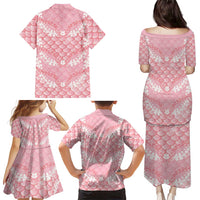 Soft Pink Mermaid Puakenikeni Maile Lei Family Matching Puletasi and Hawaiian Shirt LT01 - Polynesian Pride