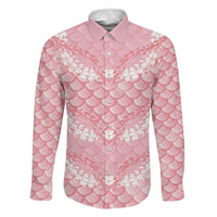 Soft Pink Mermaid Puakenikeni Maile Lei Family Matching Puletasi and Hawaiian Shirt LT01 Dad's Shirt - Long Sleeve Pink - Polynesian Pride