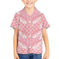 Soft Pink Mermaid Puakenikeni Maile Lei Family Matching Tank Maxi Dress and Hawaiian Shirt LT01 Son's Shirt Pink - Polynesian Pride