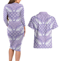 Lilac Mermaid Puakenikeni Maile Lei Couples Matching Long Sleeve Bodycon Dress and Hawaiian Shirt LT01 - Polynesian Pride