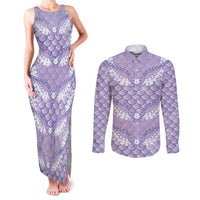 Lilac Mermaid Puakenikeni Maile Lei Couples Matching Tank Maxi Dress and Long Sleeve Button Shirt