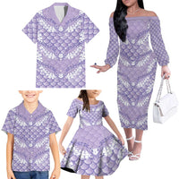 Lilac Mermaid Puakenikeni Maile Lei Family Matching Off The Shoulder Long Sleeve Dress and Hawaiian Shirt LT01 - Polynesian Pride