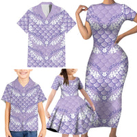 Lilac Mermaid Puakenikeni Maile Lei Family Matching Short Sleeve Bodycon Dress and Hawaiian Shirt LT01 - Polynesian Pride