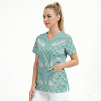 Light Turquoise Mermaid Puakenikeni Maile Lei Scrub Top