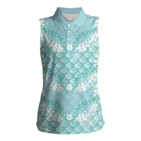 Light Turquoise Mermaid Puakenikeni Maile Lei Women Sleeveless Polo Shirt