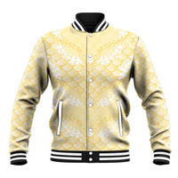Pastel Yellow Mermaid Puakenikeni Maile Lei Baseball Jacket