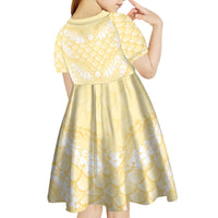 Pastel Yellow Mermaid Puakenikeni Maile Lei Kid Short Sleeve Dress