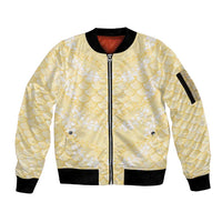 Pastel Yellow Mermaid Puakenikeni Maile Lei Sleeve Zip Bomber Jacket