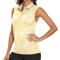 Pastel Yellow Mermaid Puakenikeni Maile Lei Women Sleeveless Polo Shirt