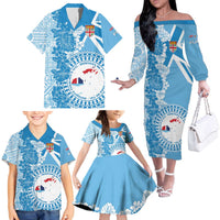 Personalised Fiji Day Family Matching Off The Shoulder Long Sleeve Dress and Hawaiian Shirt Fijian Map Hibiscus Tapa Pattern LT01 - Polynesian Pride