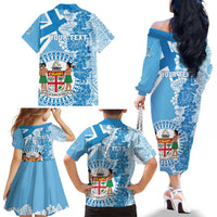 Personalised Fiji Day Family Matching Off The Shoulder Long Sleeve Dress and Hawaiian Shirt Fijian Map Hibiscus Tapa Pattern LT01 - Polynesian Pride