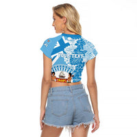 Personalised Fiji Day Raglan Cropped T Shirt Fijian Map Hibiscus Tapa Pattern LT01