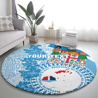 Personalised Fiji Day Round Carpet Fijian Map Hibiscus Tapa Pattern LT01 - Polynesian Pride