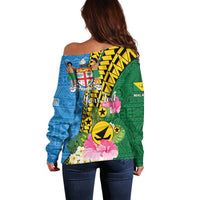 Personalised Malampa Fiji Day Off Shoulder Sweater Tropical Tapa Pattern
