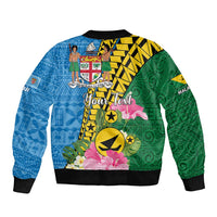 Personalised Malampa Fiji Day Sleeve Zip Bomber Jacket Tropical Tapa Pattern