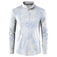 Samoa White Sunday Button Sweatshirt Plumeria Floral LT01 White - Polynesian Pride