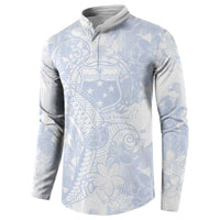 Samoa White Sunday Button Sweatshirt Plumeria Floral LT01 - Polynesian Pride
