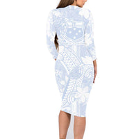 Samoa White Sunday Family Matching Long Sleeve Bodycon Dress and Hawaiian Shirt Plumeria Floral LT01 - Polynesian Pride