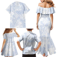 Samoa White Sunday Family Matching Mermaid Dress and Hawaiian Shirt Plumeria Floral LT01 - Polynesian Pride