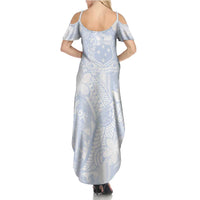 Samoa White Sunday Family Matching Summer Maxi Dress and Hawaiian Shirt Plumeria Floral