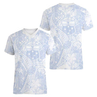 Samoa White Sunday Women V-Neck T-Shirt Plumeria Floral