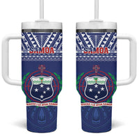 Samoa Rugby Tumbler With Handle Manu Samoa Polynesian Tatoo Pattern
