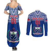 Custom Samoa Rugby Couples Matching Summer Maxi Dress and Long Sleeve Button Shirts Manu Samoa Polynesian Tatoo Pattern LT01 - Polynesian Pride