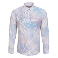 Samoa White Sunday Family Matching Long Sleeve Bodycon Dress and Hawaiian Shirt Sweet Pastel Plumeria Floral LT01 Dad's Shirt - Long Sleeve White - Polynesian Pride