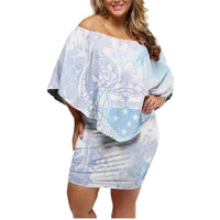 Samoa White Sunday Family Matching Off Shoulder Short Dress and Hawaiian Shirt Sweet Pastel Plumeria Floral LT01 Mom's Dress White - Polynesian Pride
