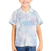Samoa White Sunday Family Matching Off Shoulder Short Dress and Hawaiian Shirt Sweet Pastel Plumeria Floral LT01 Son's Shirt White - Polynesian Pride