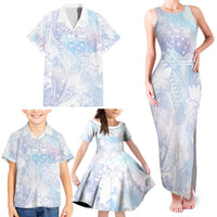 Samoa White Sunday Family Matching Tank Maxi Dress and Hawaiian Shirt Sweet Pastel Plumeria Floral LT01 - Polynesian Pride