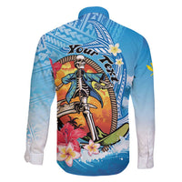 Personalized Aloha Hawaii Skeleton Surfing Family Matching Off Shoulder Maxi Dress and Hawaiian Shirt Tribal Shark Plumeria LT01 - Polynesian Pride