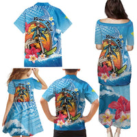 Personalized Aloha Hawaii Skeleton Surfing Family Matching Puletasi and Hawaiian Shirt Tribal Shark Plumeria LT01 - Polynesian Pride
