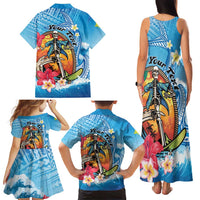 Personalized Aloha Hawaii Skeleton Surfing Family Matching Tank Maxi Dress and Hawaiian Shirt Tribal Shark Plumeria LT01 - Polynesian Pride