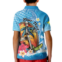 Personalized Aloha Hawaii Skeleton Surfing Kid Polo Shirt Tribal Shark Plumeria