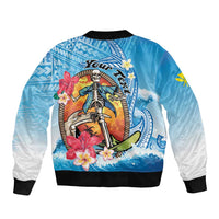 Personalized Aloha Hawaii Skeleton Surfing Sleeve Zip Bomber Jacket Tribal Shark Plumeria