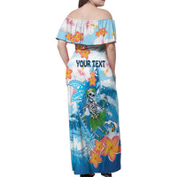 Personalized Hawaii Hula Girl Skeleton Dancing Family Matching Off Shoulder Maxi Dress and Hawaiian Shirt Hibiscus Tribal Shark LT01 - Polynesian Pride