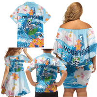 Personalized Hawaii Hula Girl Skeleton Dancing Family Matching Off Shoulder Short Dress and Hawaiian Shirt Hibiscus Tribal Shark LT01 - Polynesian Pride