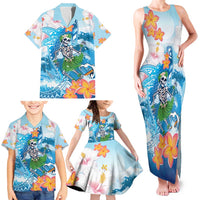 Personalized Hawaii Hula Girl Skeleton Dancing Family Matching Tank Maxi Dress and Hawaiian Shirt Hibiscus Tribal Shark LT01 - Polynesian Pride