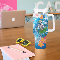 Personalized Hawaii Hula Girl Skeleton Dancing Tumbler With Handle Hibiscus Tribal Shark LT01 - Polynesian Pride