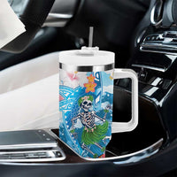 Personalized Hawaii Hula Girl Skeleton Dancing Tumbler With Handle Hibiscus Tribal Shark LT01 - Polynesian Pride