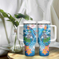 Personalized Hawaii Hula Girl Skeleton Dancing Tumbler With Handle Hibiscus Tribal Shark LT01 - Polynesian Pride