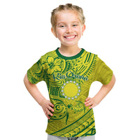 Kia Orana Cook Islands Kid T Shirt Turtle Yellow Green Polynesian Pattern LT01 Green - Polynesian Pride