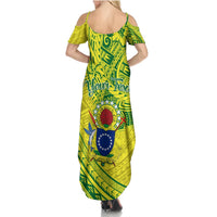 Kia Orana Cook Islands Summer Maxi Dress Turtle Yellow Green Polynesian Pattern LT01 - Polynesian Pride