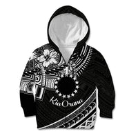 Kia Orana Cook Islands Kid Hoodie Circle Stars With Floral White Pattern LT01 Zip Hoodie Black - Polynesian Pride