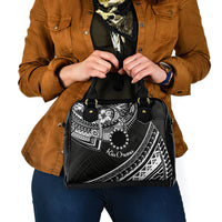 Kia Orana Cook Islands Shoulder Handbag Circle Stars With Floral White Pattern LT01 - Polynesian Pride