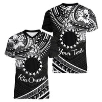 Kia Orana Cook Islands Women V Neck T Shirt Circle Stars With Floral White Pattern LT01 - Polynesian Pride