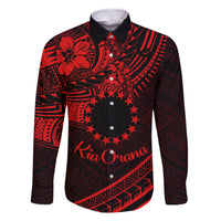 Kia Orana Cook Islands Family Matching Summer Maxi Dress and Hawaiian Shirt Circle Stars With Floral Red Pattern LT01 Dad's Shirt - Long Sleeve Red - Polynesian Pride