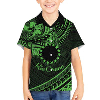 Kia Orana Cook Islands Family Matching Off Shoulder Maxi Dress and Hawaiian Shirt Circle Stars With Floral Green Pattern LT01 Son's Shirt Green - Polynesian Pride